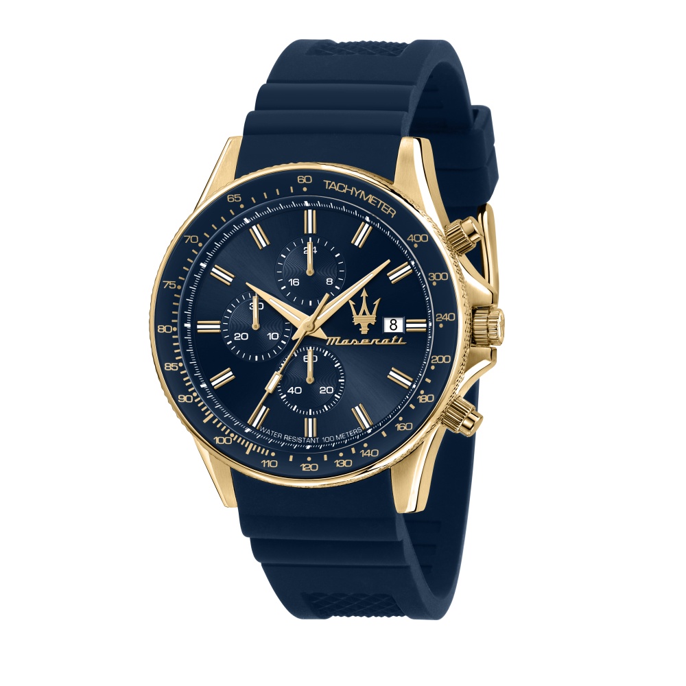 MASERATI 瑪莎拉蒂 經典藍三眼計時矽膠錶帶腕錶45mm(R8871640004)