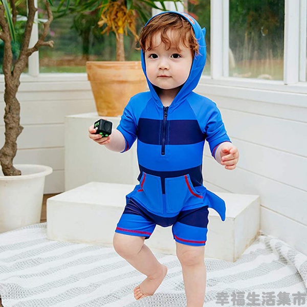 兒童泳衣 新款 1-7歲男童連身鯊魚造型 寶寶幼兒衝浪服 嬰兒泳衣
