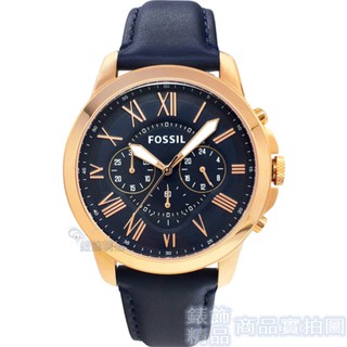 FOSSIL FS4835 IE手錶 深藍面 玫金框 三眼計時 碼表 深藍色錶帶 44mm 男錶【錶飾精品】