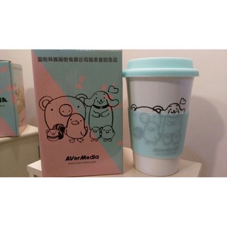 可愛動物/安妮兔 陶瓷水杯 飲料杯 獨特外帶咖啡杯造型 (附矽膠杯蓋&矽膠防滑杯套) 無手把 400ml