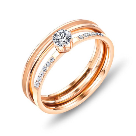 【R20N683】精緻秀氣創意二合一雙層鑲鑽玫瑰金鈦鋼戒指/戒環