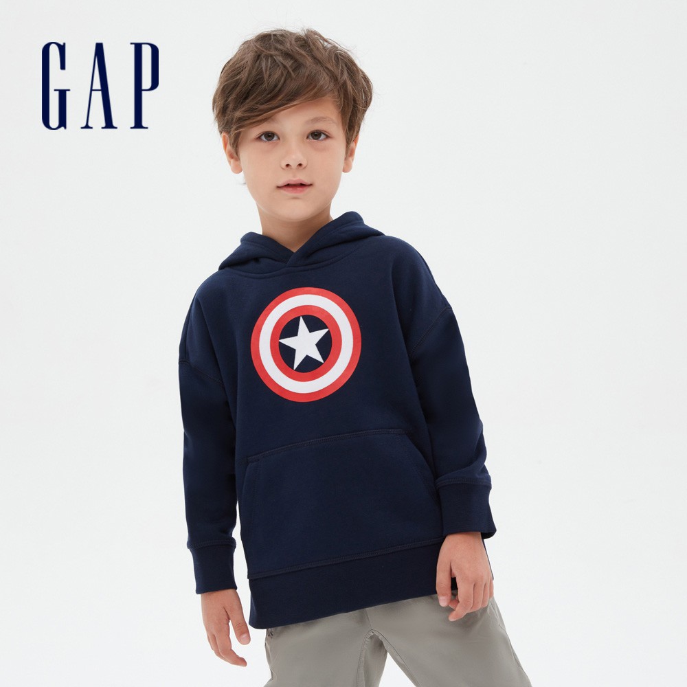 Gap 男童裝 Gap x Marvel漫威聯名 印花長袖帽T-海軍藍(615930)