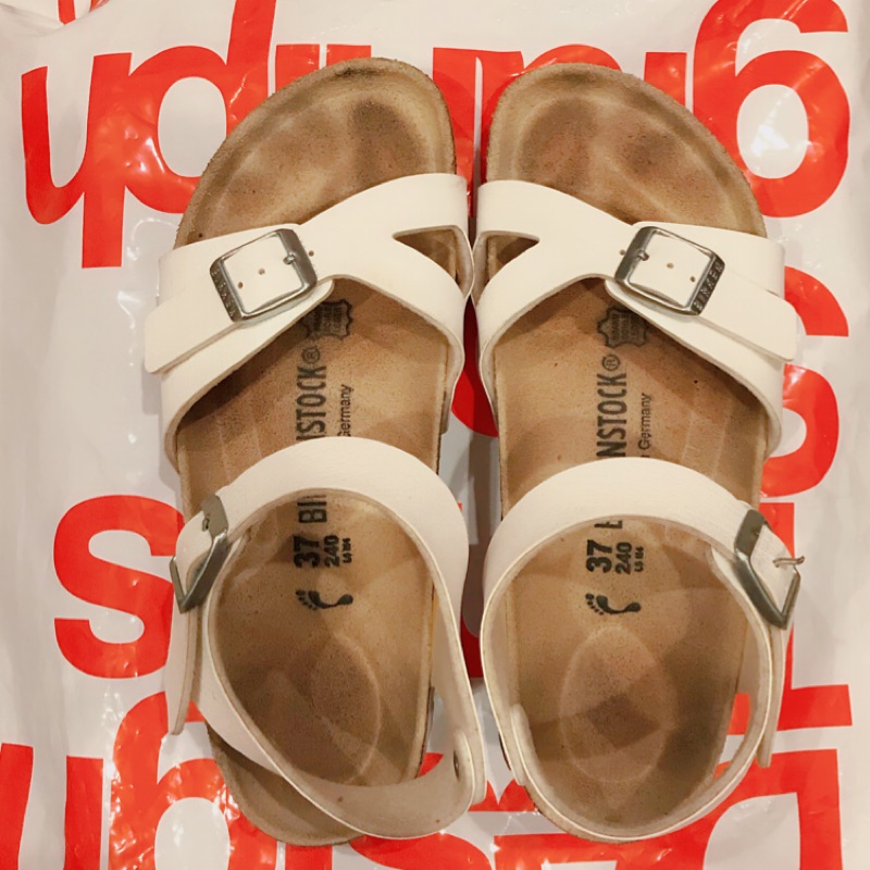 （不議價）二手 勃肯 Birkenstock Rio里約/白色 單片交叉繞踝涼鞋