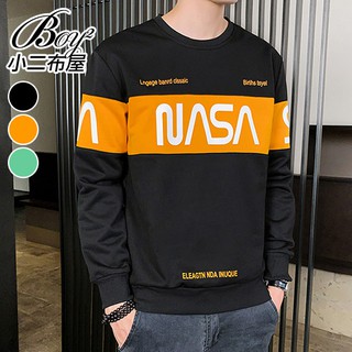 現貨出清款 小二布屋-男長T恤 韓版NASA印花撞色休閒修身大尺碼長袖上衣(3色)【NZ760027】