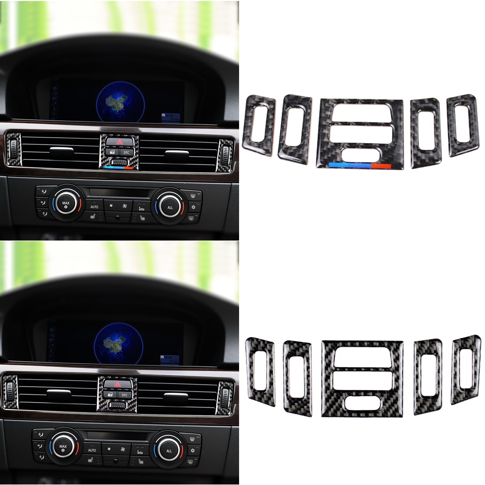 寶馬BMW 5pcs  E90 E92 E93 3  真碳纖維卡夢 汽車中央空調出風口 儀表板揚聲器面板卡夢裝飾貼