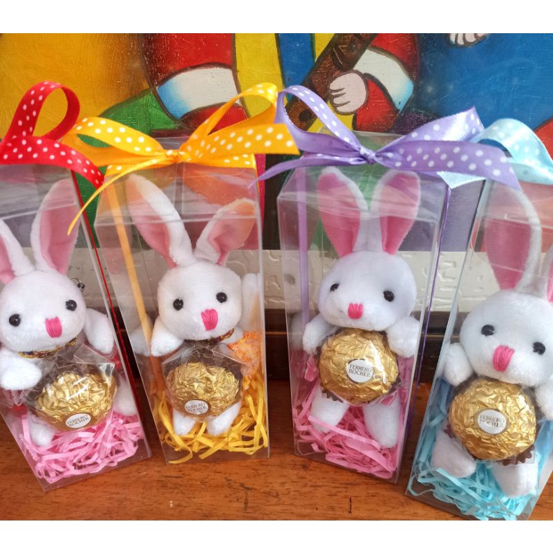 兩種包裝任選~13cm夏威夷兔+金莎巧克力+透明盒包裝~婚禮小物 派對小物 贈品 禮品 送客禮品 畢業禮物 謝師禮喝茶禮