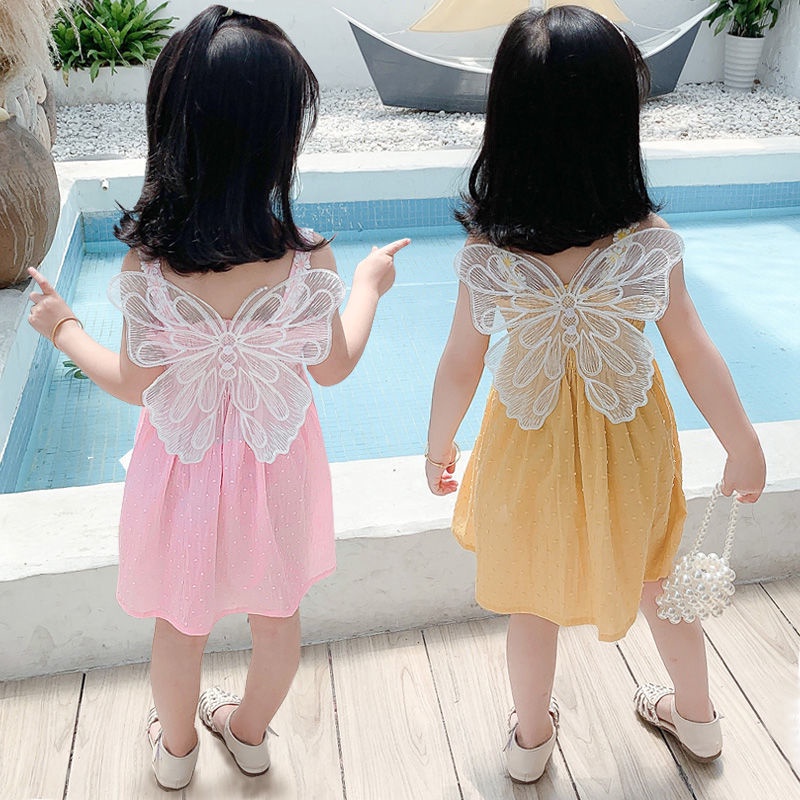 100%棉兒童洋裝女童洋裝夏裝新款網紅洋氣翅膀童裝中兒童裝裙”神奇寶貝童裝