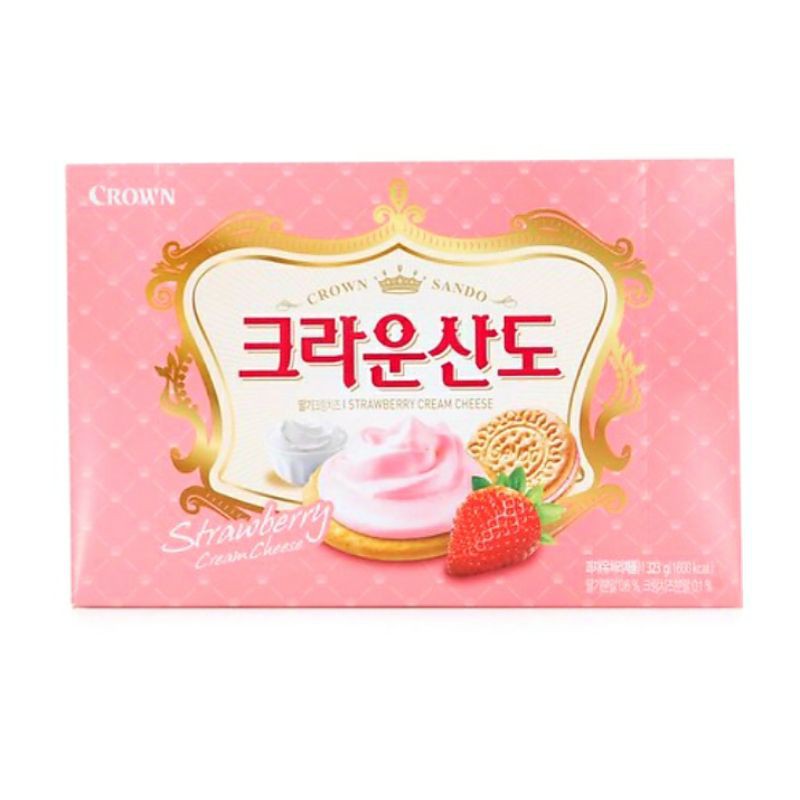 (最新貨到)韓國Crown草莓奶油夾心餅乾，好吃喔🥰🥰👍