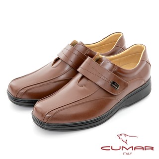 【CUMAR】商務菁英 真皮魔術貼氣墊鞋 - 紅咖啡色820-501