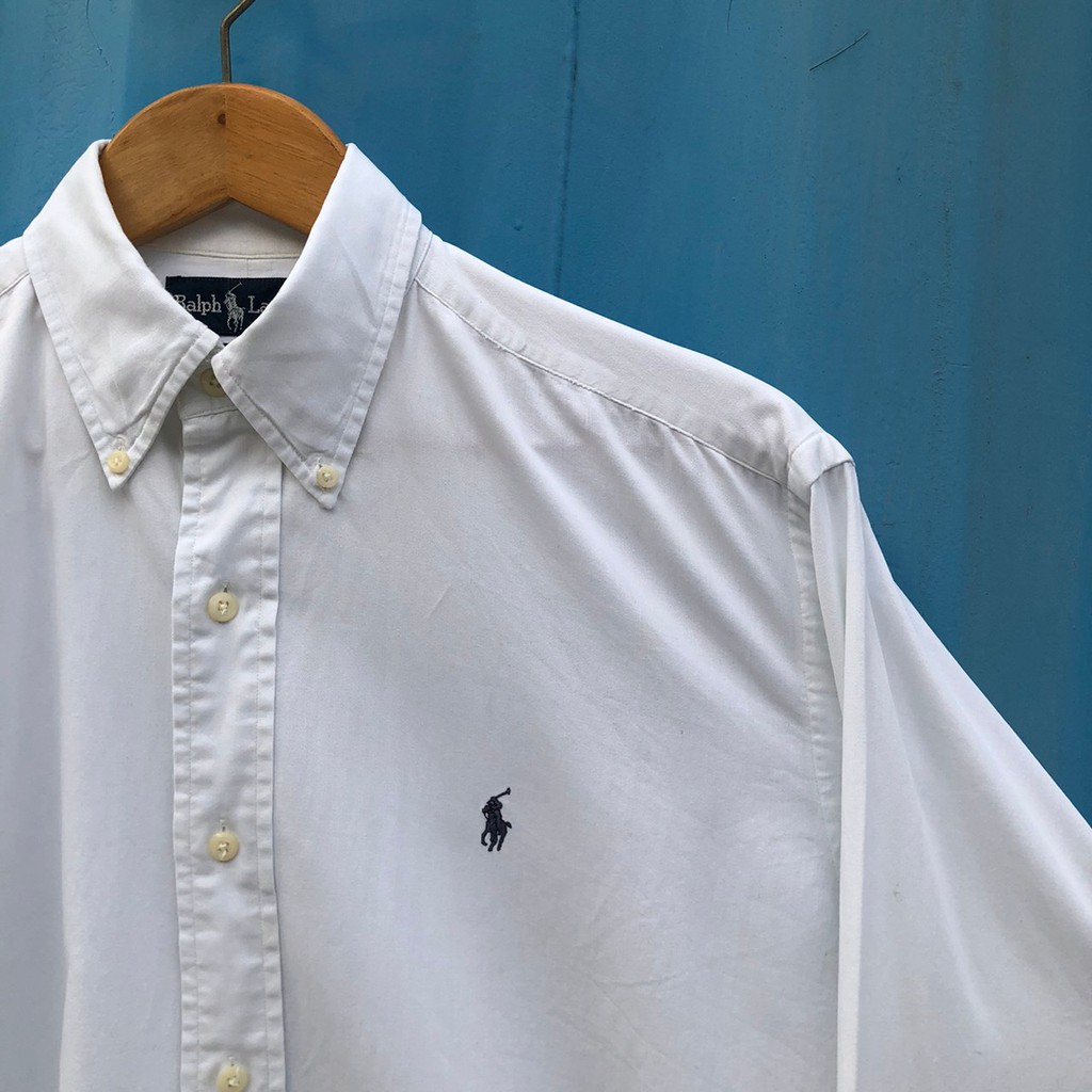 [Oldman Vintage] Polo Ralph Lauren 白色 藍標 素色 古著 襯衫 S號 P11