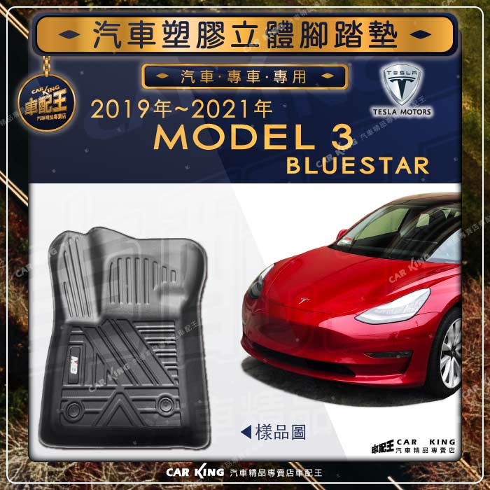 2019-2021年 MODEL 3 BLUESTAR TESLA特斯拉 汽車立體塑膠防水腳踏墊 腳墊地墊卡固全包圍3D