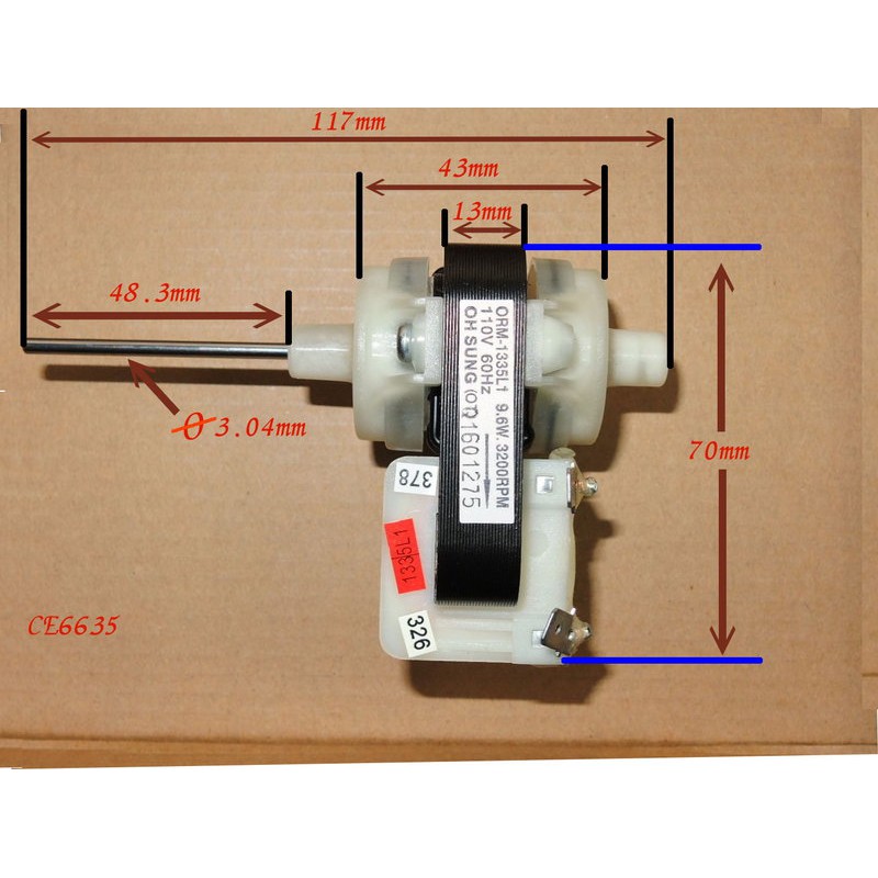 東元長軸 冰箱風扇馬達 ORM-1335L1 9.6W.3200RPM 110V 60Hz