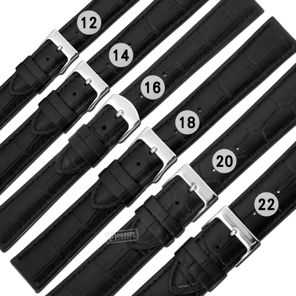 Watchband / 各品牌通用 替用 柔軟 壓紋真皮錶帶 黑色 / 12.14.16.18.20.22mm