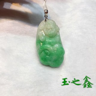 天然緬甸玉A貨-翡翠-白底青彌勒佛玉墜