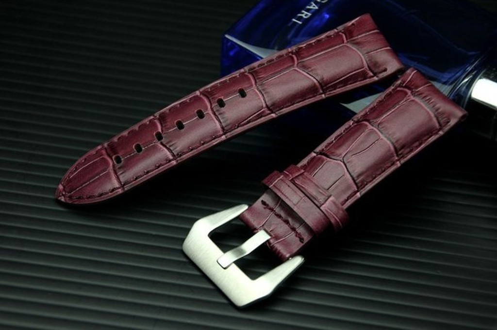 24mm收22mm沛納海的新衣葡萄紫高質感可替代panerai原廠錶帶之鱷魚皮紋真牛皮錶帶
