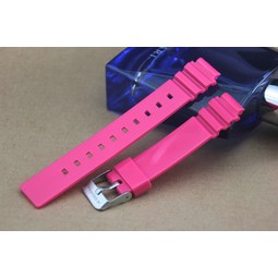 凸型14mm錶帶桃紅色橡膠錶帶～不鏽鋼製表扣 LRW-200H