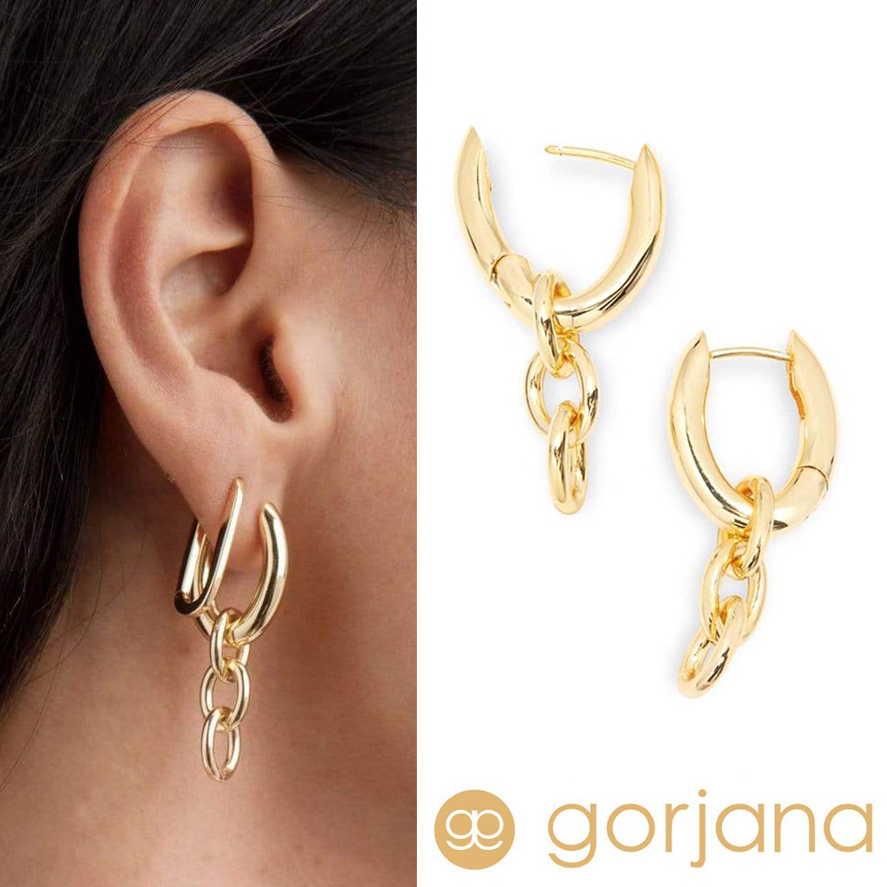 GORJANA 立體馬蹄耳環 金色幸運馬蹄耳環 可拆式鎖鏈耳環 Lou Link