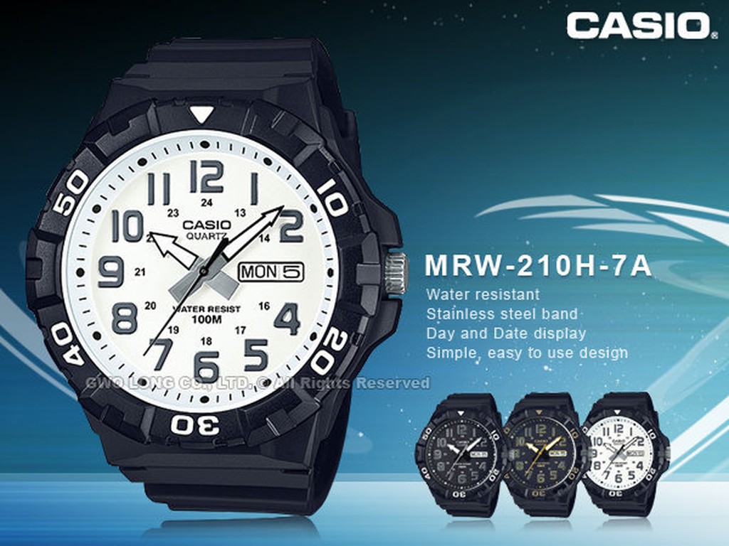 CASIO 卡西歐 手錶專賣店 國隆 MRW-210H-7A 指針錶 樹脂錶帶 日期顯示 防水100米 MRW-210
