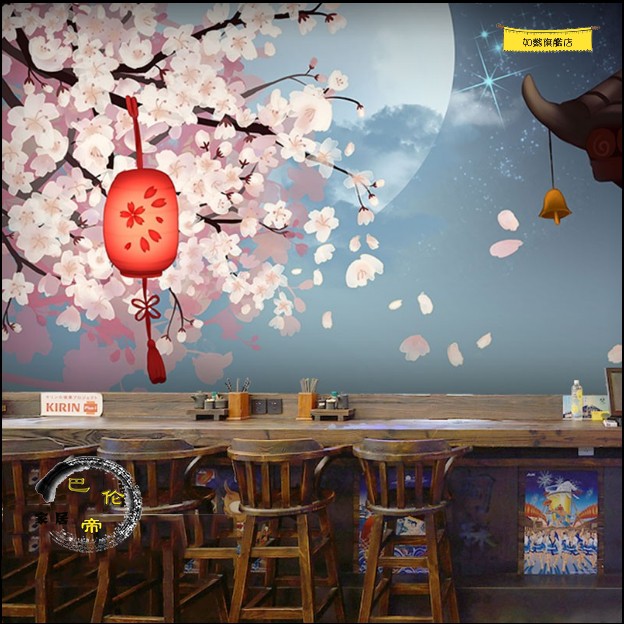 日式浪漫粉色櫻花壁紙和風壽司料理小吃店居酒屋餐廳裝飾背景牆紙 蝦皮購物