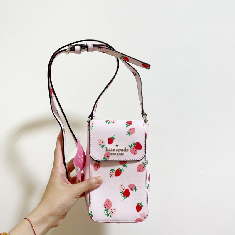[全新現貨]美國outlet代購限量Kate spade 粉色草莓手機包/斜肩包