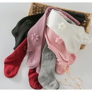 ❤現貨G071❤韓版精梳棉雙針豎條兒童打底褲嬰兒小童寶寶襪子 花朵紐扣連褲襪