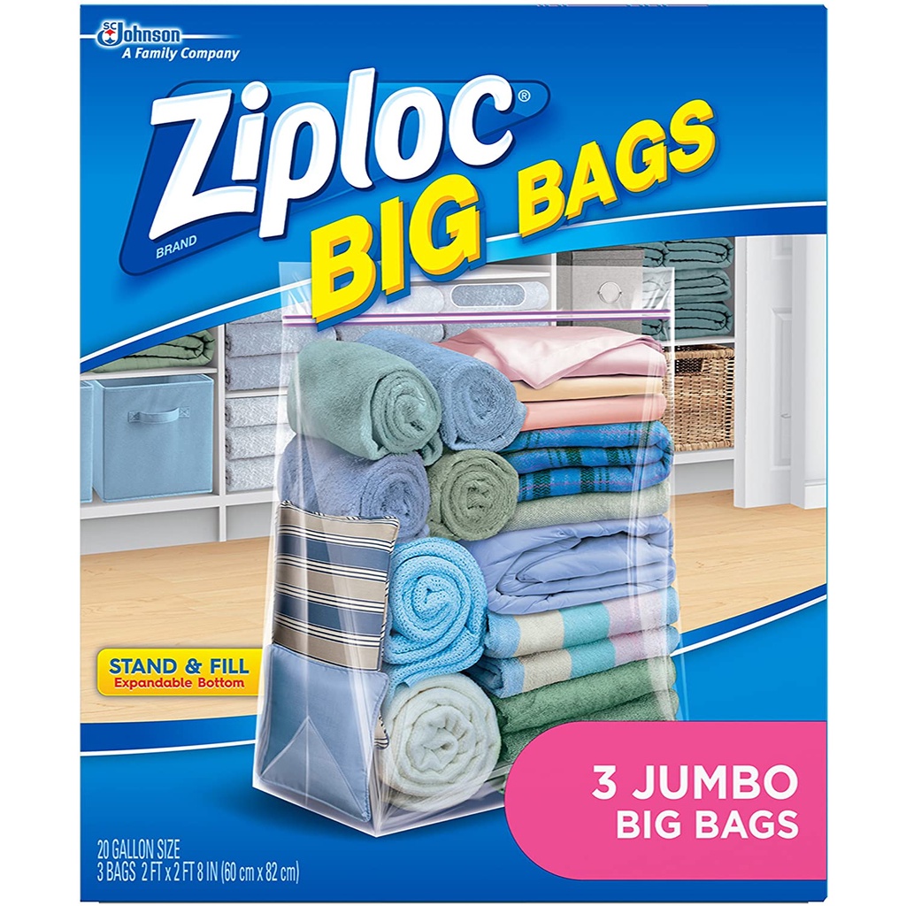 【現貨+免運】美國代購 密保諾 Ziploc Big Bags 超大尺寸XXL 雙層夾鏈收納袋 3入