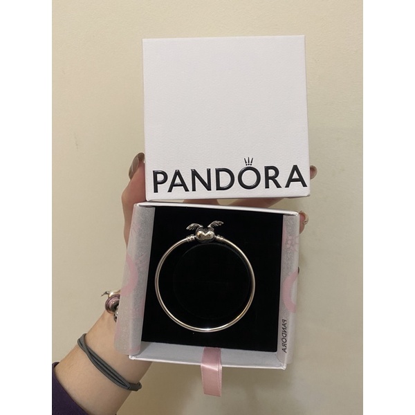 全新正品Pandora潘朵拉守護羽翼925銀手環 硬環 手鍊 串珠 串飾 原價3280
