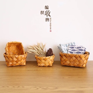 野餐趣～～手工木片編織麵包籃餐具籃