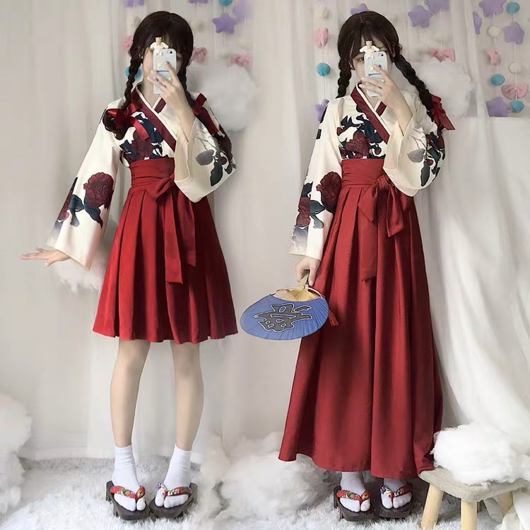 輕奢時尚 虞美人漢服四周年山茶花之戀大正少女漢元素古風改良和風女春套裝 蝦皮購物