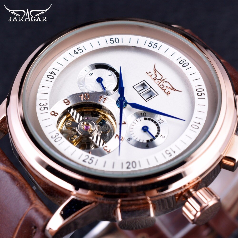 Jaragar 經典賽車系列玫瑰金表圈腕錶陀飛輪男錶頂級品牌豪華男自動機械表