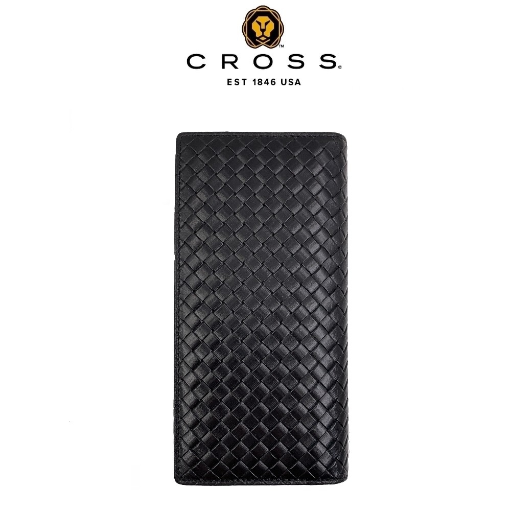 CROSS  頂級 小牛皮 編織紋 22卡1零錢袋 長夾 限量1.5折 全新 專櫃 展示品(黑色 附 送禮 提袋 )