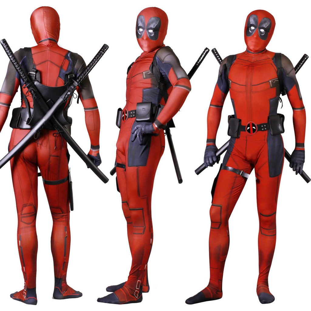 死侍套装cosplay大人小孩連體緊身衣角色扮演可定制3D數碼印花 Deadpool 復仇者聯盟死侍緊身衣服