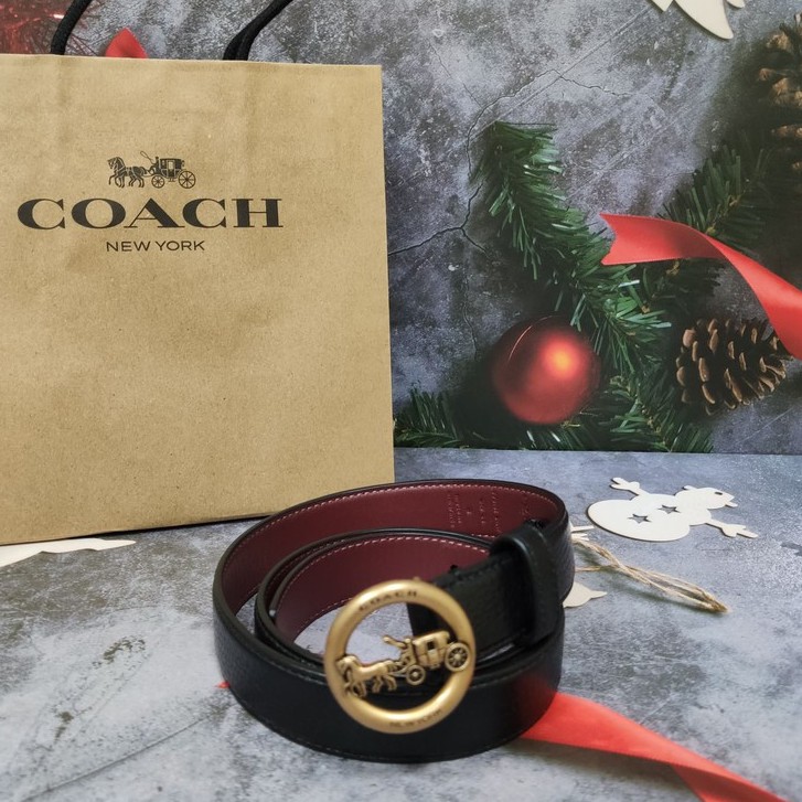 【興閣精品】Coach 女款 皮帶 2cm寬 馬車圖樣搭扣