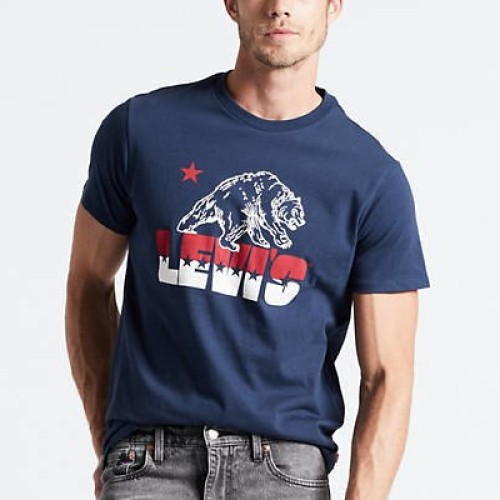 Levi's 短袖T恤 男版 棕熊圖案 T恤 短袖 短T-Shirt 圓領上衣 L10445 深藍色(現貨)