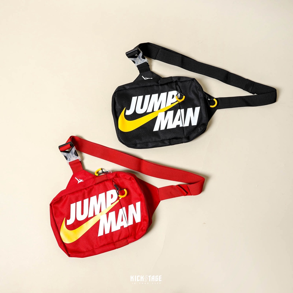 NIKE JORDAN CROSSBODY BAG 黑色 紅色 撞色 大勾 側開式 腰包【9A0553-023】