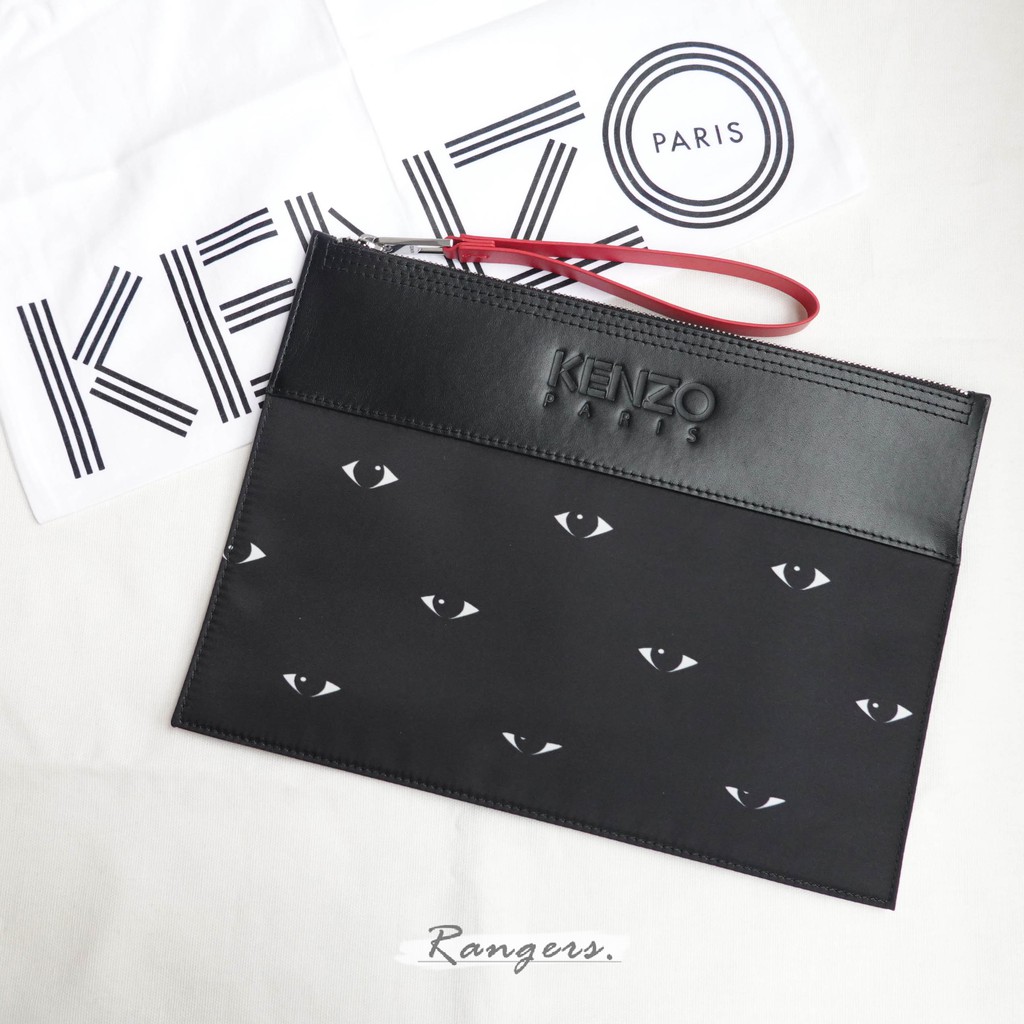 [現貨] KENZO 尼龍滿版眼睛皮革手拿包 3603679426811