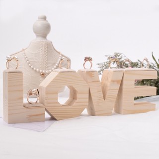 現貨🔺實木首飾架LOVE一套 創意戒指收納展示架 飾品珠寶原木絨布戒指展示