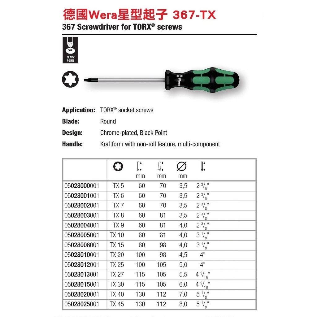 德國Wera 367 TX 星型起子 星型螺絲起子