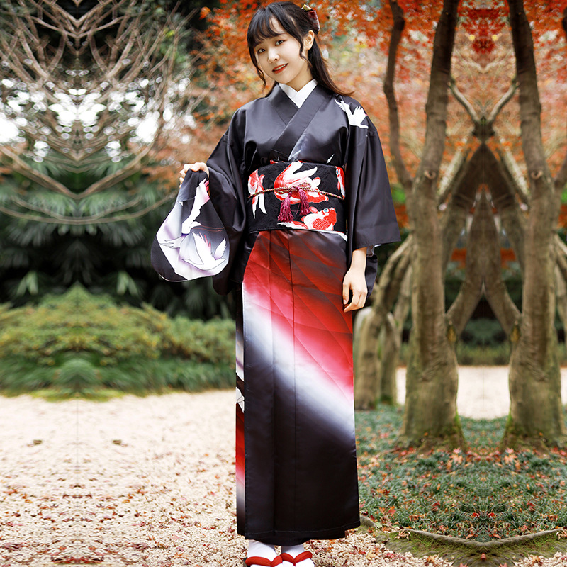 新款日本和服女正裝傳統黑留袖改良衣長定位仙鶴稿挺闊 蝦皮購物