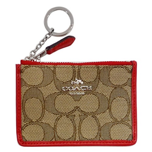 COACH 鑰匙包 零錢包 卡夾織布皮革邊 紅色 全省專櫃可送修保養 全新100%正品 原價$2500特價$1999