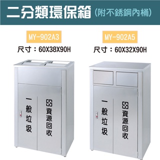 喵店 二分類垃圾桶MY-902A3 MY-902A5 不鏽鋼 清潔箱 垃圾桶 回收桶 分類桶 環境整潔 垃圾分類 回收
