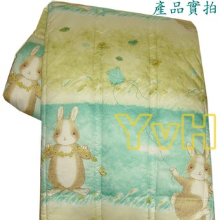 =YvH=雙人兩用被 台灣製造印染 100%精梳純棉表布 6x7尺鋪棉兩用被套 3A06 田園兔(藍/綠) A被