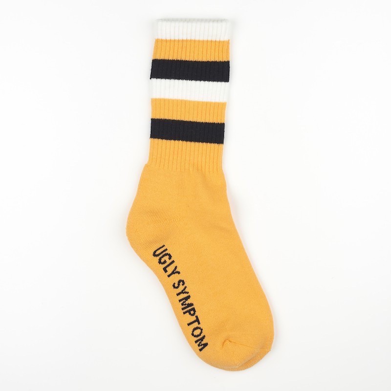 Ugly Symptom Socks 復古 條紋襪  中筒襪 黃色