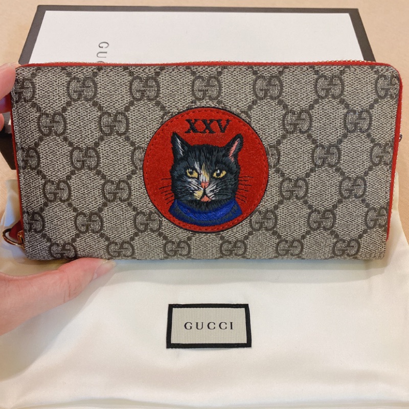 Gucci Supreme Mystic Cat Wallet 長夾 皮夾 貓咪 刺繡