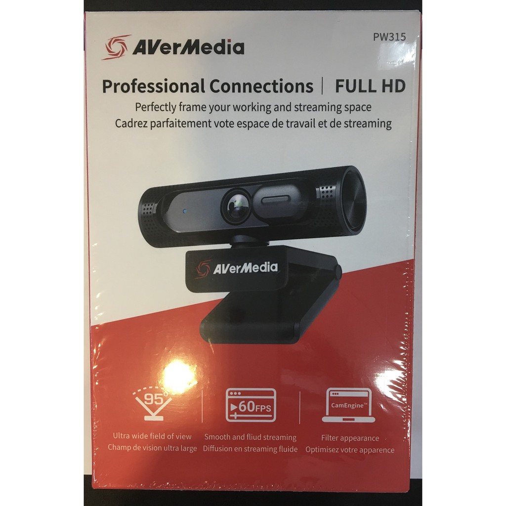AVerMedia 圓剛 PW315 商務 FHD 1080P 60FPS 網路攝影機 95°超廣角 360° 旋轉支架