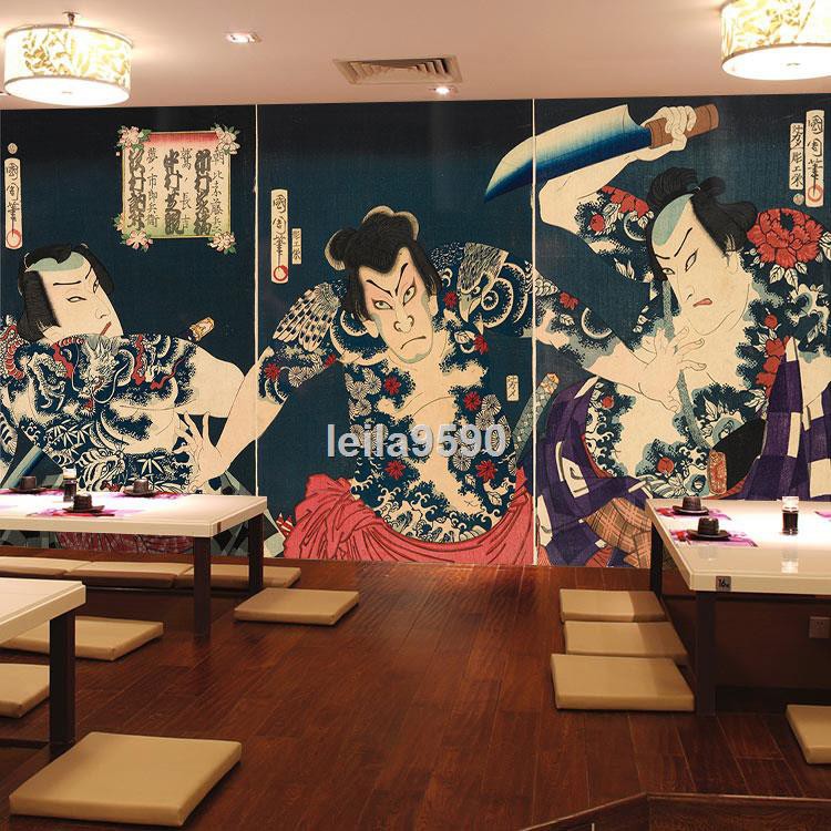 日風日本刺青紋身相撲仕女壁紙和風裝飾日式餐廳料理壽司店背景墻紙 蝦皮購物
