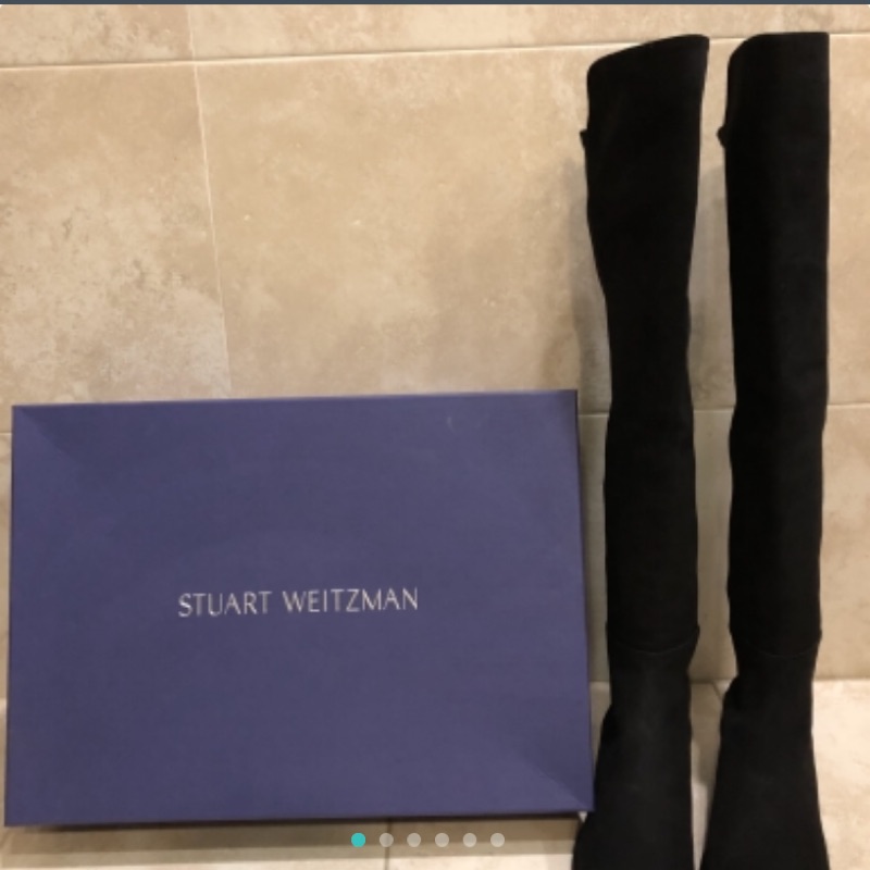 九成新 美國 正品 Stuart Weitzman 經典5050過膝 平底靴 麂皮 顯瘦 增高 蘇菲魚 欣匠 主播 米粒