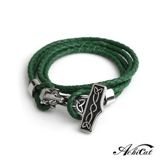 AchiCat．編織皮革手鍊．白鋼．邪惡羔羊．客製刻字．H8039
