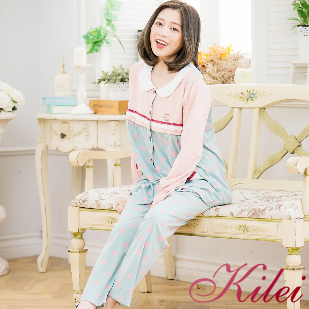 【Kilei】愛心設計開釦哺乳孕婦裝居家二件式睡衣組XA3517-04(亮眼膚)全尺碼