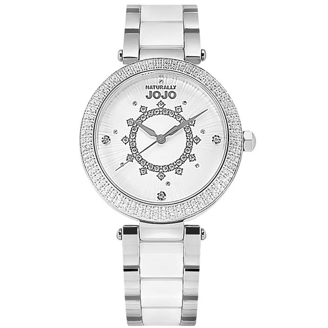 NATURALLY JOJO 閃耀晶鑽 優雅迷人 陶瓷不鏽鋼手錶 白色 37mm(JO96984-80F)